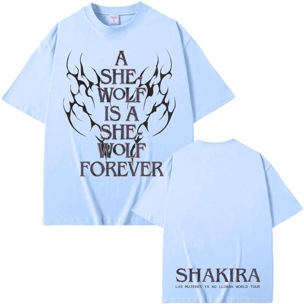 LMYNL World Tour She Wolf Tee 2026 Summer Shakira 's Same Style Tee-shirt Round Neck 100% Cotton Tops