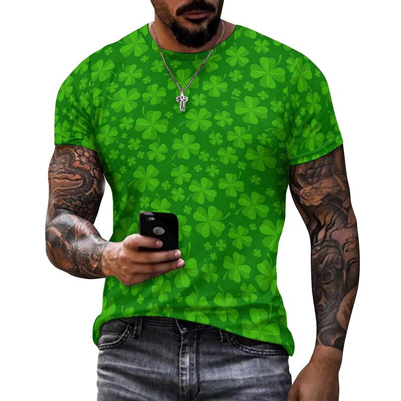 Lucky Grass Clovers 3D Graphic Tee Shirt Funny Pattern Designer  Tshirt Men Summer Fashion Casual Round Neck Short Sleeves Tee