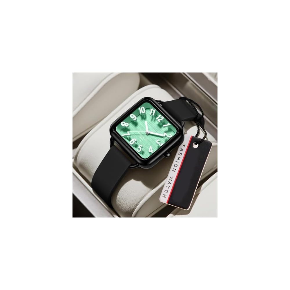 Findtime Unisex Analog Watch Square Face Large Display Waterproof Lightweight 5ATM Casual Silicone Band