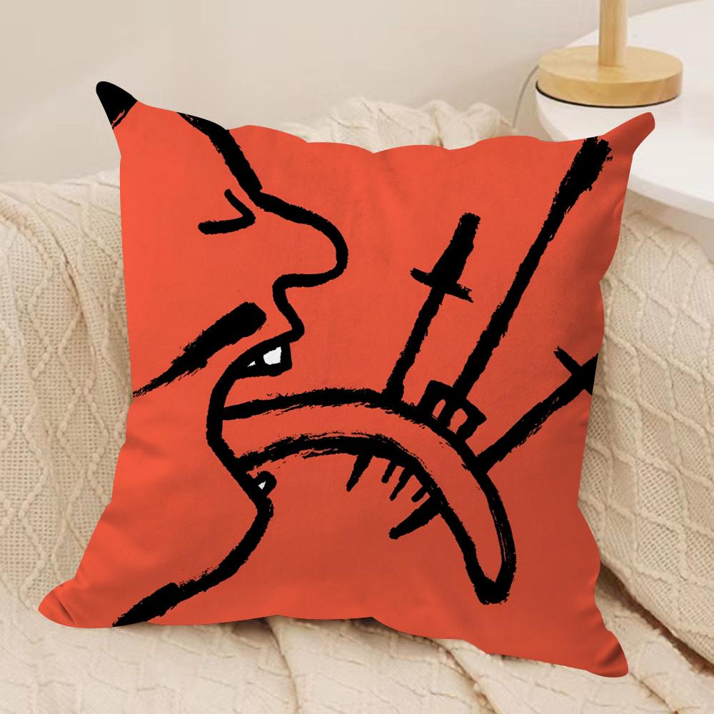 Aesthetic Art J-Jean-Jullien Cushion Cover Silky Short Plush Invisible Zipper Dustproof Sofa Pillow Case For Home Decor