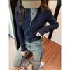Langärmiges Strick-Cardigan-Top mit hohem Kragen, ein neuer, figurbetonender, kurzer Stehkragen-Reißverschluss-Pullovermantel für Damen im Herbst und Winter