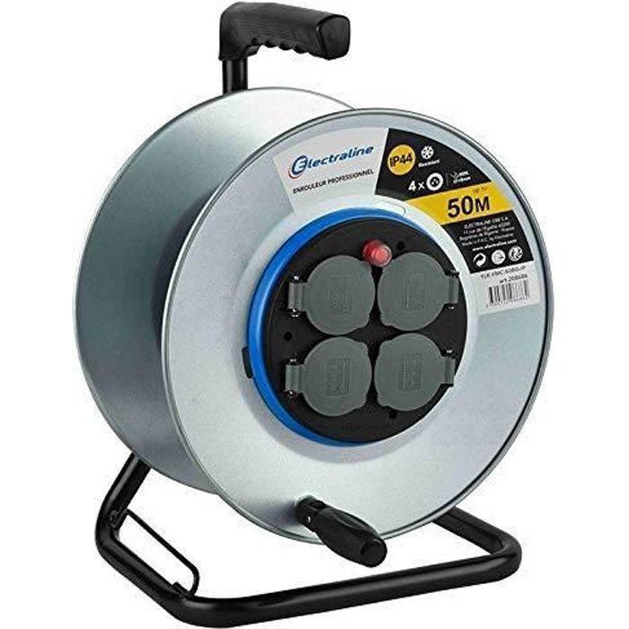 Enrouleur électrique - Electraline - 208686 - 4 prises IP44 - 50 m - Métal