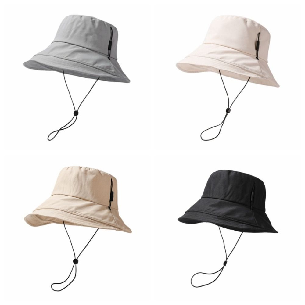 Wide-Brim Quick Drying Fisherman Hat Windproof Rope Foldable Sun Hat Sunshade Bucket Hat  Travel