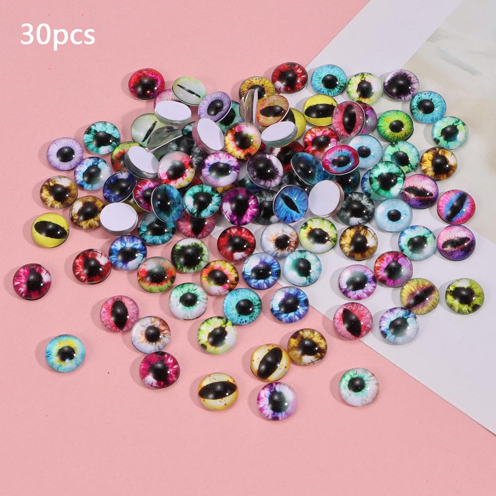 6/8/12/16mm Doll Eyes Cat Eyes Glass Eyes Round Cabochon Eye Mixed Printed Half Round Eyes 30Pcs Mini Animal Eyes for Doll Props