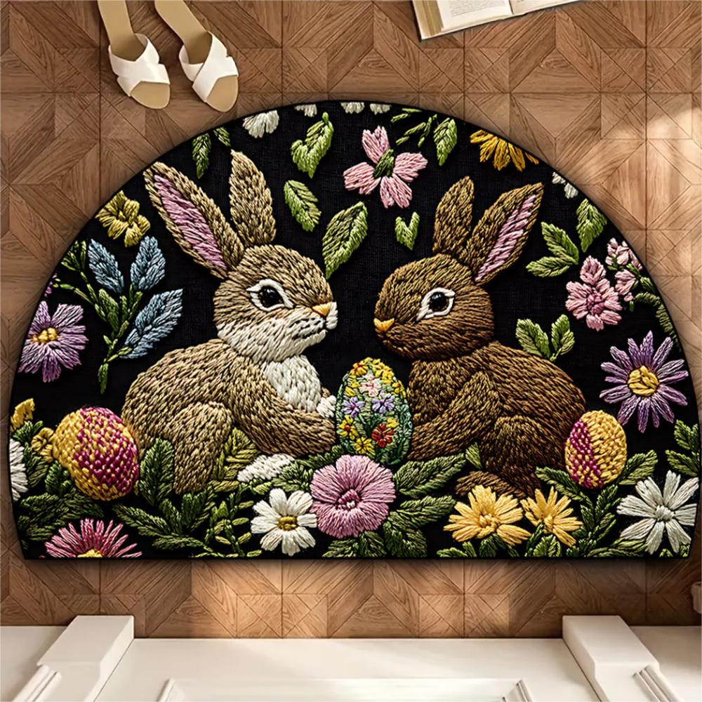 Tapis de porte demi-cercle Tigre Rose tapis de sol avec imprimé floral et de feuilles pour Chambre Salon Cuisine décoration intérieure plat 2D 50x80cm-Felt