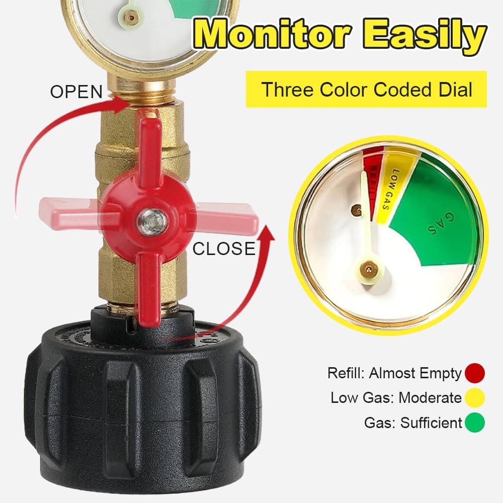 Upgraded Propane Refill Elbow Adapter with Tank Gauge,Fill 1 Pound Bottles from 20lb Tank, 1 Lb Throwaway Disposable Cylinder Propane Bottle