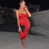 Summer Women's Sleeveless Satin Long Dress Elegant Bandage Backless Hollow Out Party Dress Sexy Vestidos For Special