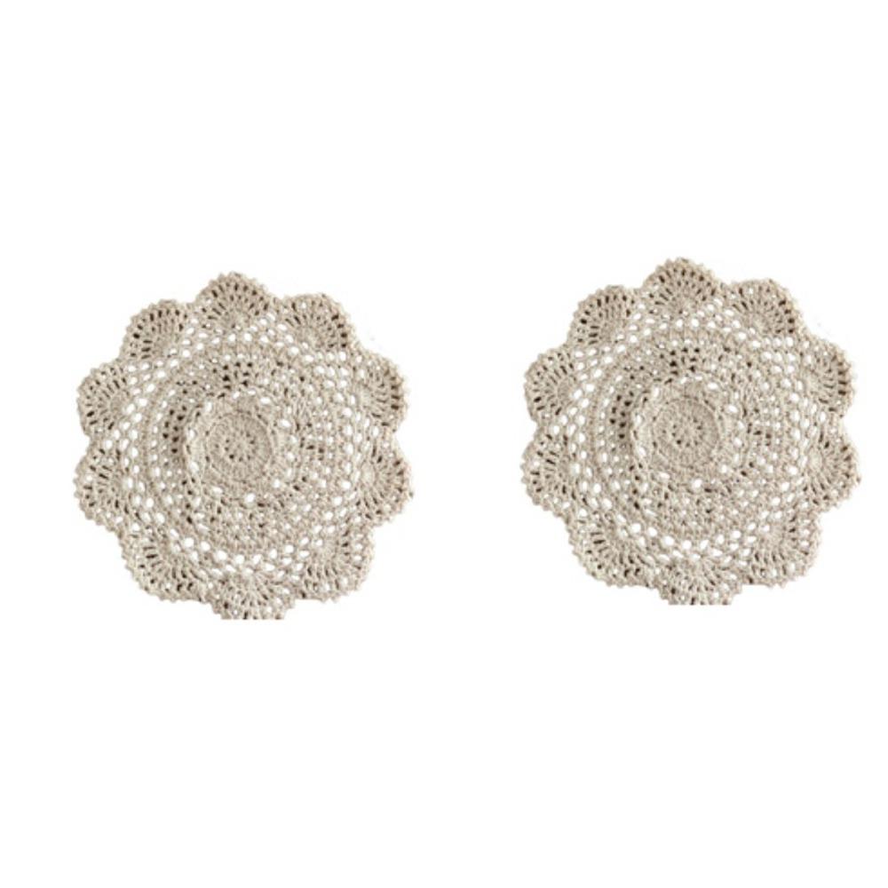 2/4Pcs Knitted Texture Lace Floral Coasters Vintage Round Woven Placemats  Coffee Table