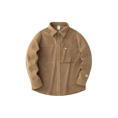 Good Things Happen Solid Color Square Neck Casual Long Sleeve Shirt Men Shirts Hazelnut-Brown 152418110-1