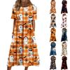Women Halloween Print Casual Loose Fit Round Neck Pocket Midi Dress Comfortable Everyday Wear