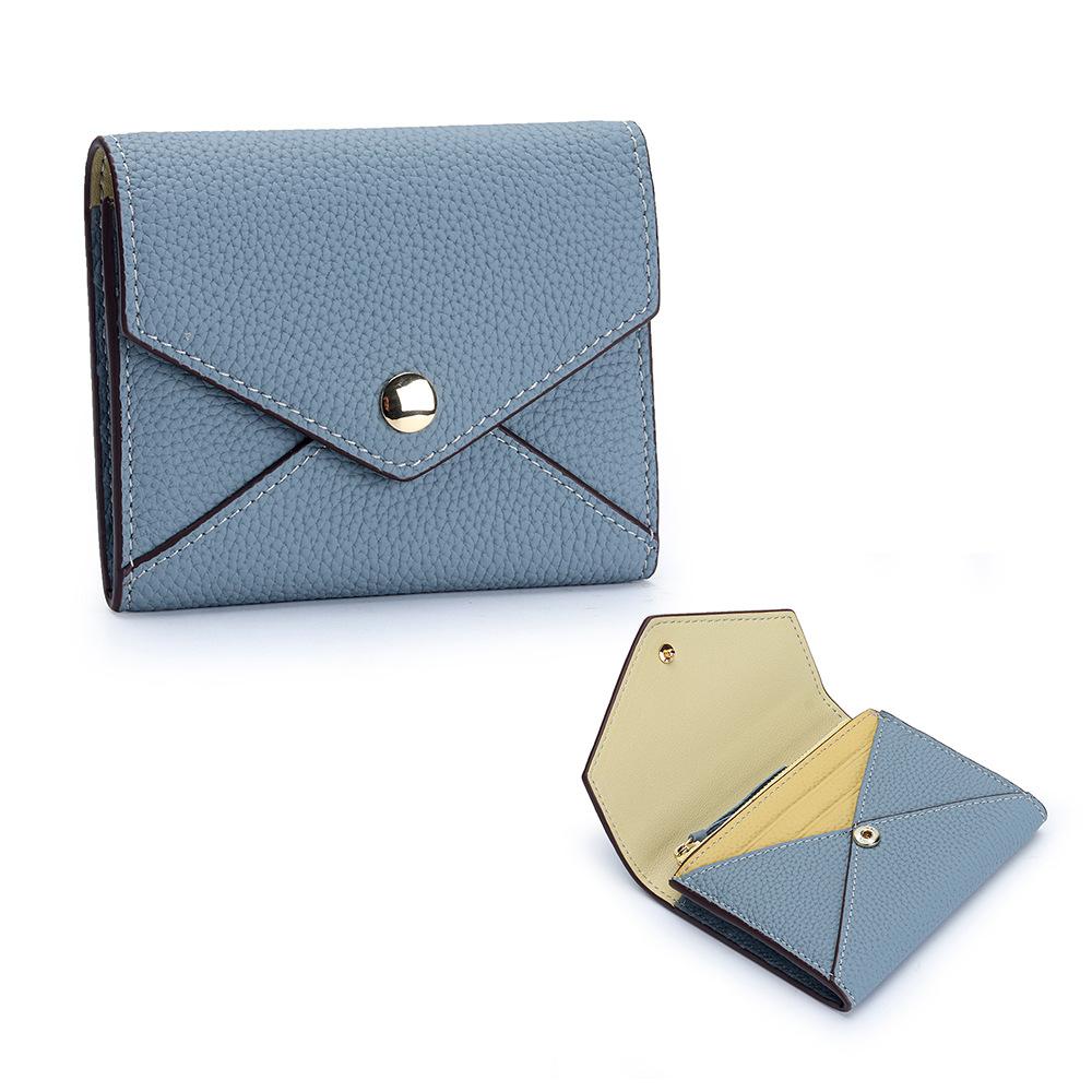 Short Envelope Wallets Genuine Leather Small Wallet for Women Credit Card Holder Compact Leather Hasp Purses with Zipper Pocket