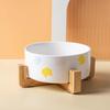 Non-Slip Ceramic Cat and Dog Bowl with Wooden Stand - Black, High-Footed Design for Cervical Spine Protection
