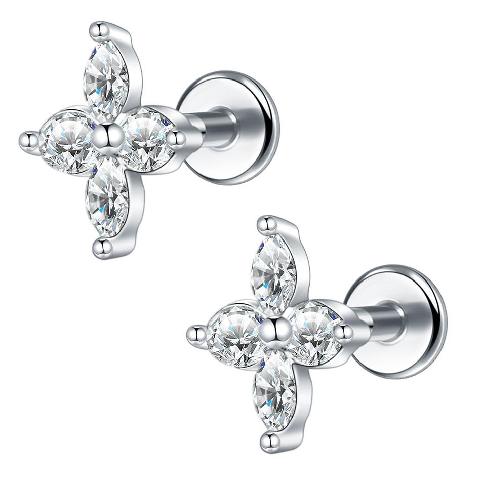 1/5PCS Steel 16G Cluster Marquise CZ Tragus Helix Stud Conch Lobe Rook Cartilage Leaf Flat Back Labret Stud Earrings Jewelry