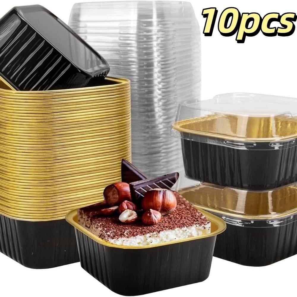 10pcs/set New Non-Stick Aluminum Foil Baking Cups with Lids Square Shape Baking Pans Heat Resistant Muffin Boxes Baking Cakes чёрный