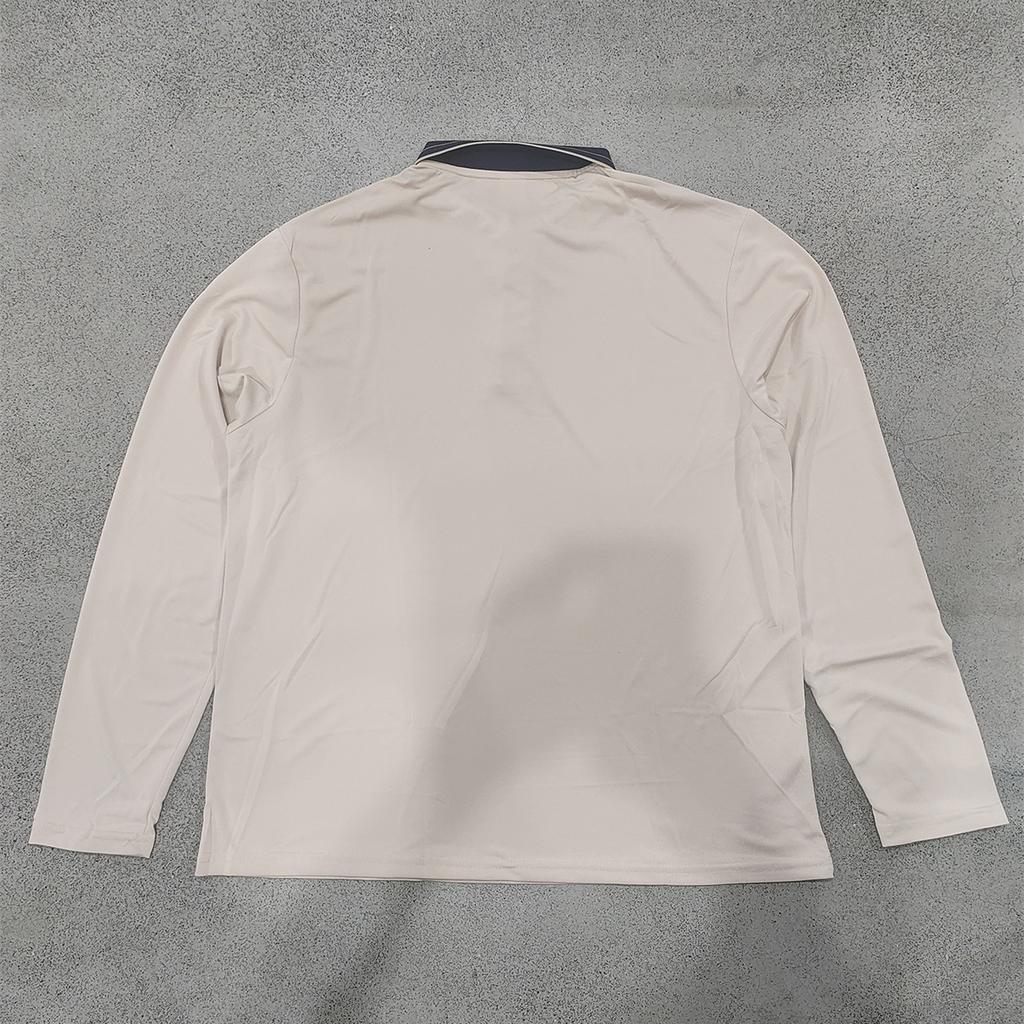 Men Striped Contrast Collar Long Sleeve Polo Shirt, 3 Button Placket Textured Lightweight Business Casual Golf Collared Top Multiple Colors