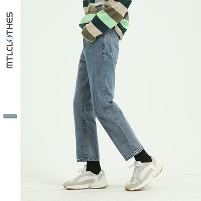 Men's Korean Version of Cropped Straight Leg Jeans, Men's Slim Fitting Small Leg Jeans Trend