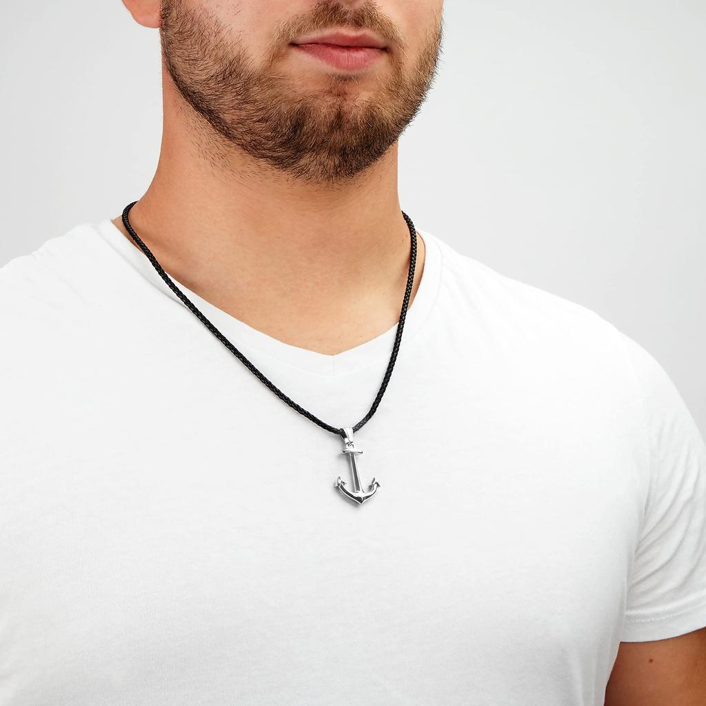 Necklace for Leather Choker with Gift for Jewelry Box Included [SERASAR] Men, Black, 60cm, Pendant, Men,