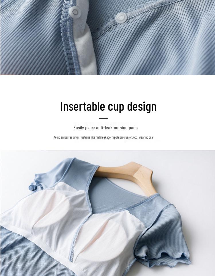 Maternity Short-Sleeve Pajama Set for Nursing and Postpartum Care