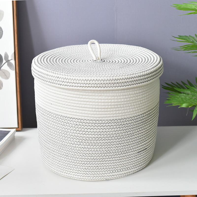 Cotton Rope Storage Basket with Lid Large Capacity Collapsible Laundry Storage Bag Organizer for Living Room Bedroom Kids Toys