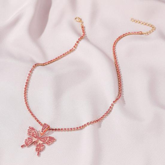 Collar con colgante de una capa de mariposa con diamantes de imitación de acero inoxidable para mujer, joyería