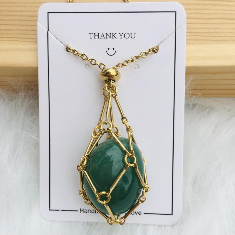 Adjustable Bamboo Link Chain Necklace With Handwoven Crystal Mesh Pendant Natural Gemstone Boho Choker Women Men