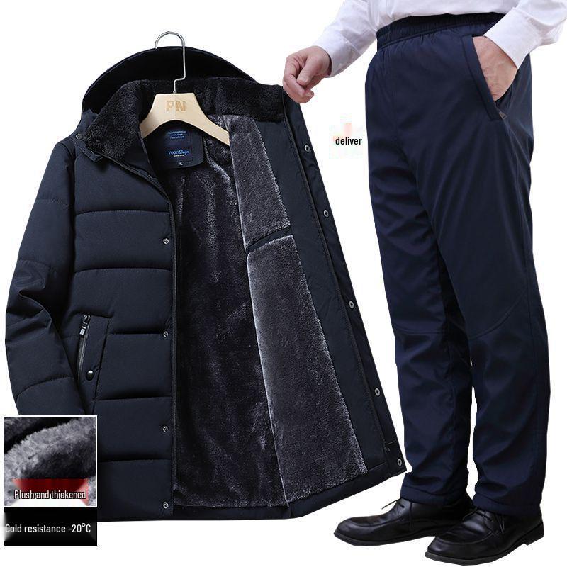 Herren Winter Mittellange Verdickte Baumwolljacke für Mittleren Alters & Ältere mit Zusätzlichem Fleece