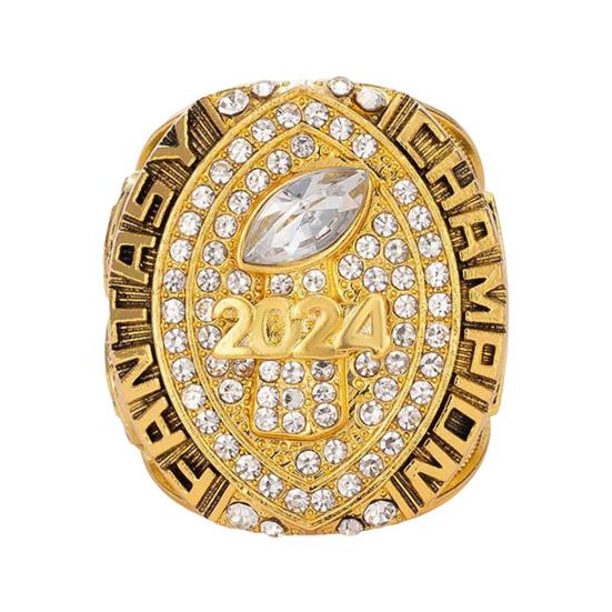 2024 Fantasy Football Championship Ring Championship Trophy Ring Award Medal with Wooden Box for Football League Champion