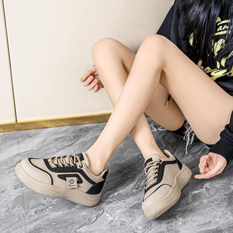 Trend Women Student Casual Autumn New Platform Sneakers Outdoor Leather Comfortable Jogging Shoes Versatile
