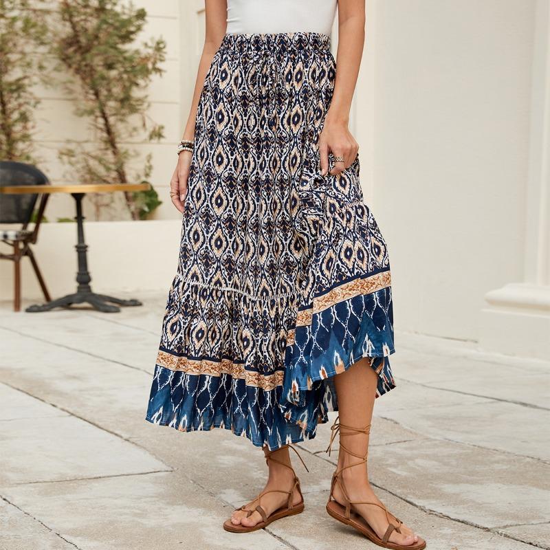 Women's Spring/Summer Beach Dress Positioning Printed Bohemian Holiday Skirt