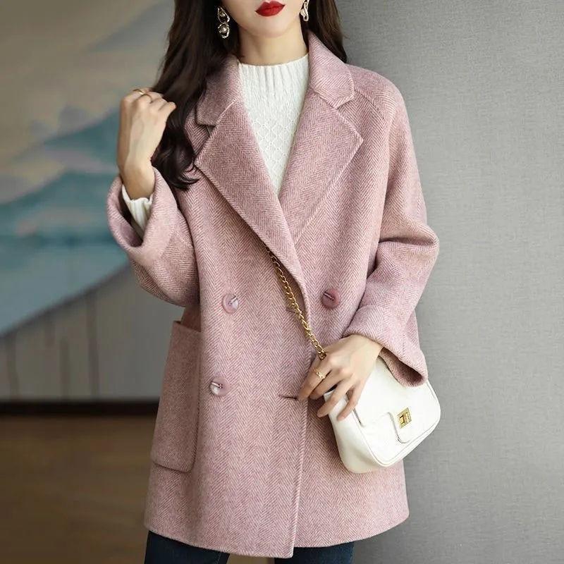 Women's Medium-length Flip Collar Long Sleeved Coat Fashion Loose Thin Casual Versatile High-end Tweed Jacket Spring and Autumn