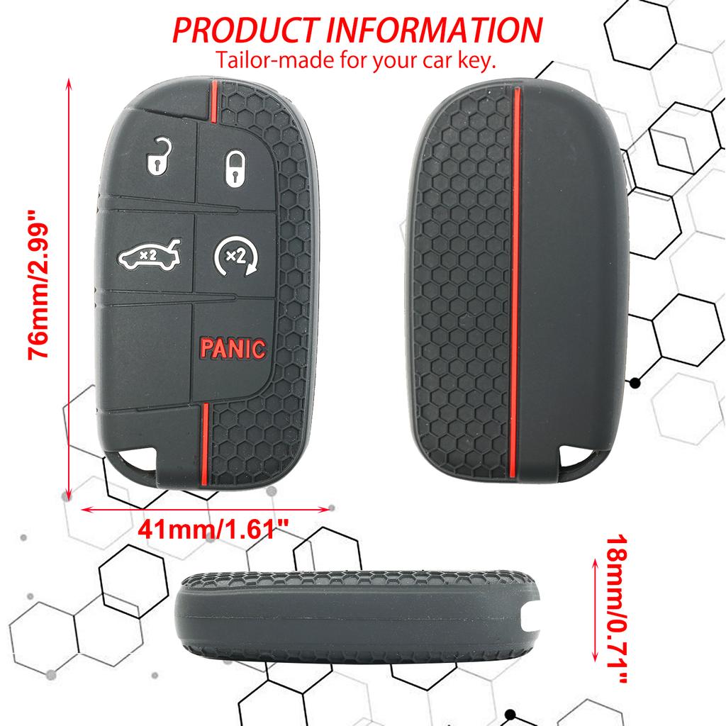 For Chrysler Dodge Dart Charger Journey Challenger Jeep Cherokee Silicone Car Key Fob Ring Remote Case Cover Protector 5 Button