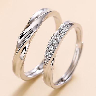 Bagues assorties réglables pour couples Cadeaux Saint-Valentin, Bagues de promesse Je t'aime Bague de couple en argent pour Lui et Elle Minimaliste