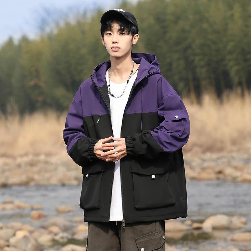 Herren Frühling und Herbst Neue Farbabstimmung Kapuzenjacke Locker Lässig
