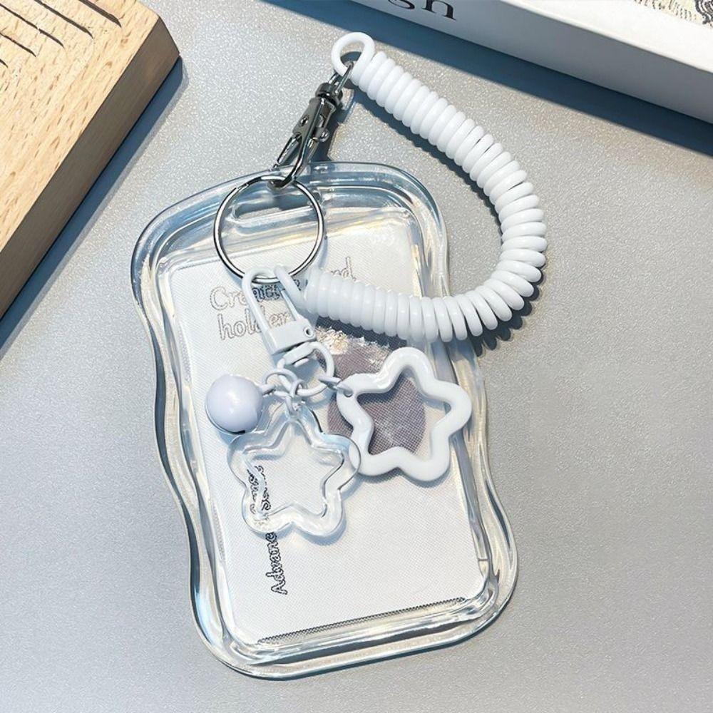 Soft Silicone Kpop Photocard Holder With Star Keychain Spring Rope ID Cards Protective Case Sliding Cover