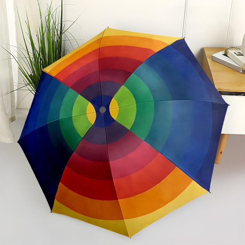 

1pc Color Wheel Automatic Umbrella - Stylish, Durable, with 8-Rib Manual Open Design, Elegant Black Handleyy250920184