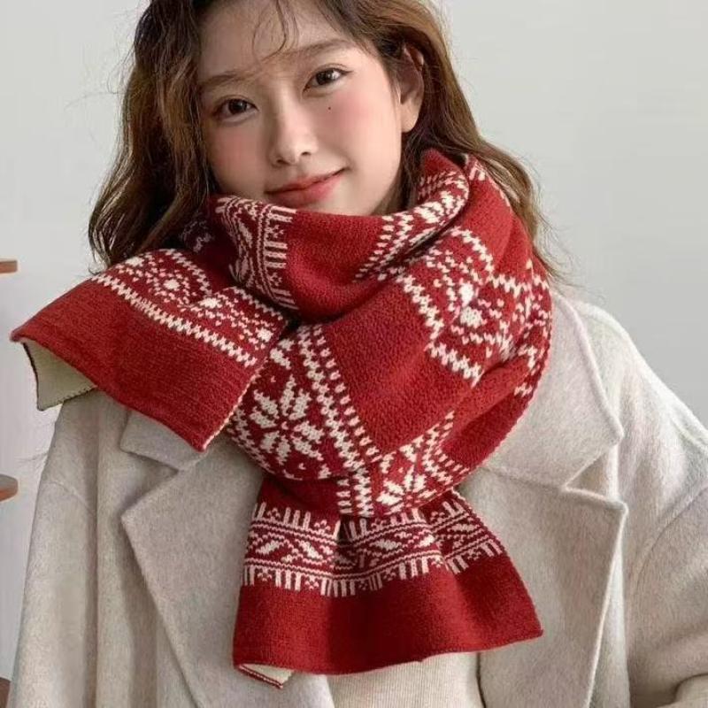 Thickened Double-Sided Knitted Scarf For Women Windproof Muffler Warm Shawl  Year'S Christmas Accessories