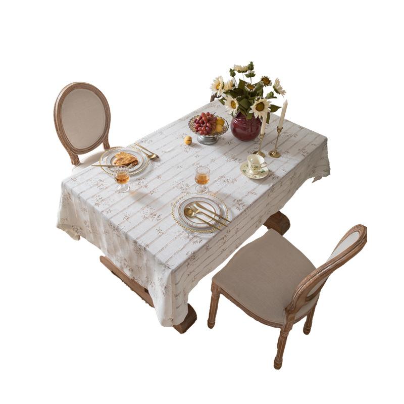 Small Fresh Cotton And Linen Fabric Tablecloth Pastoral Floral Table Cloth French White Decorative Cloth Rectangular Household Tablecloth