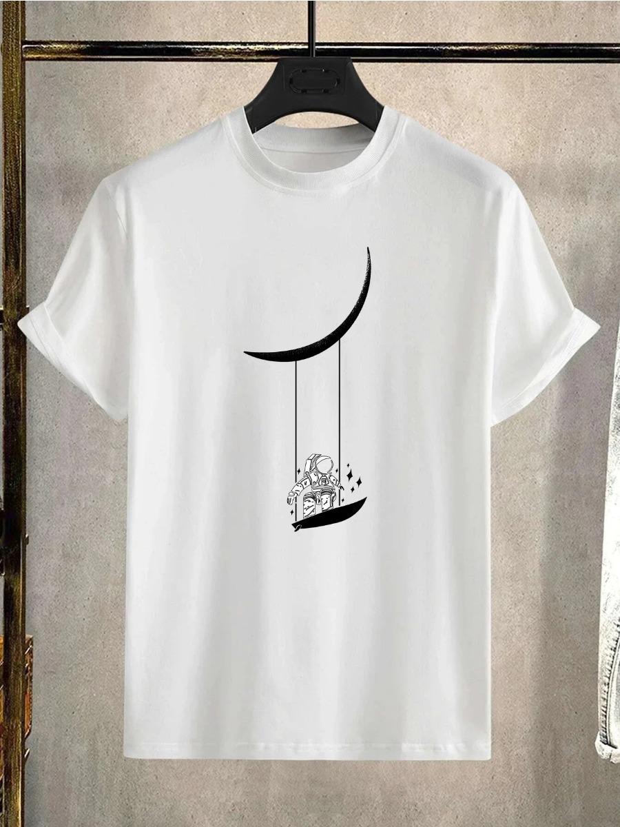 

Мужская футболка с принтом «Astronaut Moon Swing» с 3D-принтом, круглым вырезом и короткими рукавами, весна-лето, мужская свободная повседневная футболка 6XL