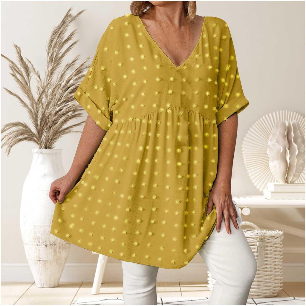 Women's Fashionable Casual V-Neck Plus Size Oversized Top With Pom-Pom Accents