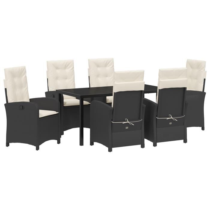 VidaXL Ensemble de salle à manger de jardin 7 pièces avec coussins - Rattan Poly Noir 3380257