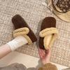 Women's Retro Lightweight and Comfortable Non-slip Heightening Winter Warm Plush Lining Non-slip Durable Casual Cotton One-step Half Slippers