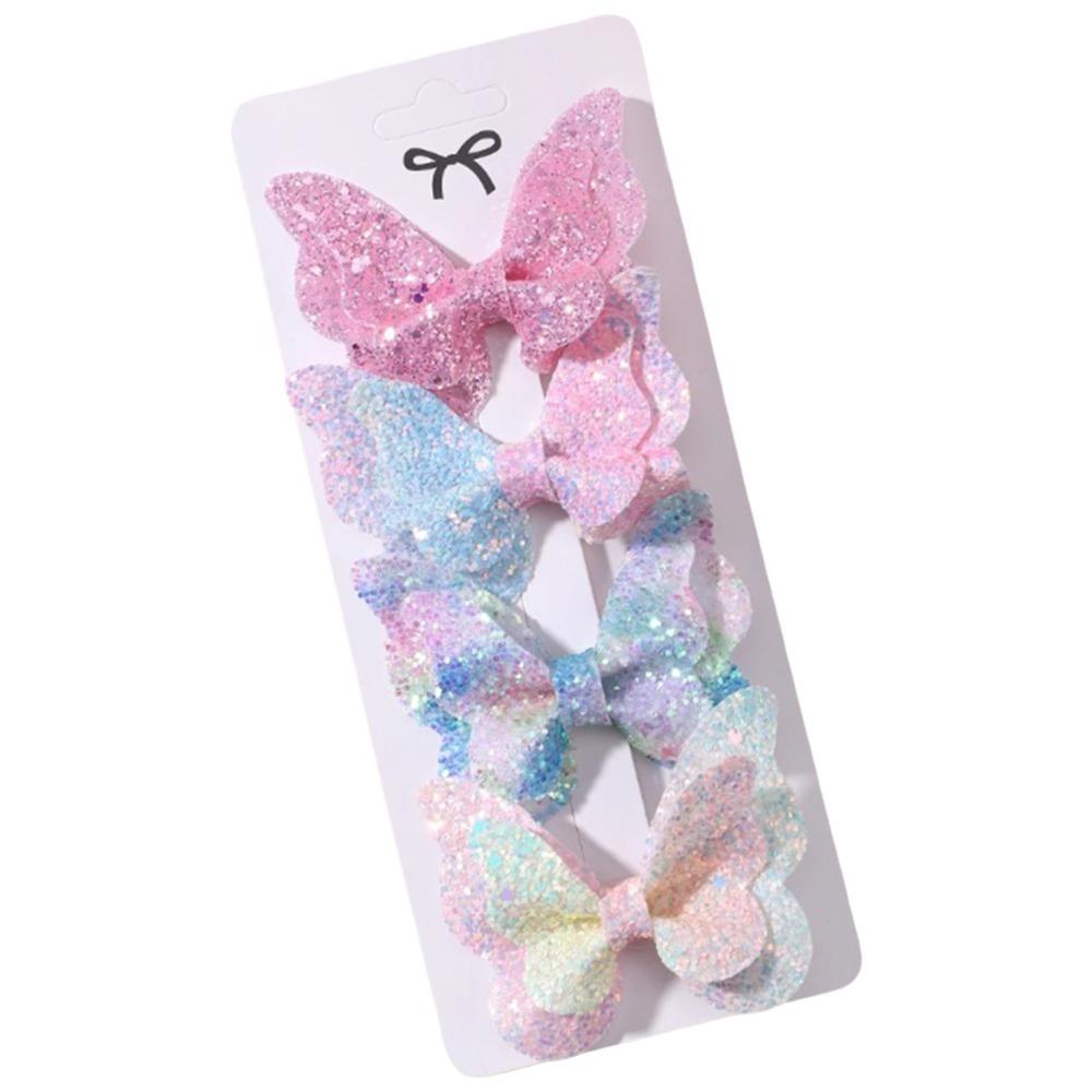 4Pcs Colorful Glitter Ribbons Glitter Hair Clip Double Butterfly Design Sequins Hair Clip For Girls