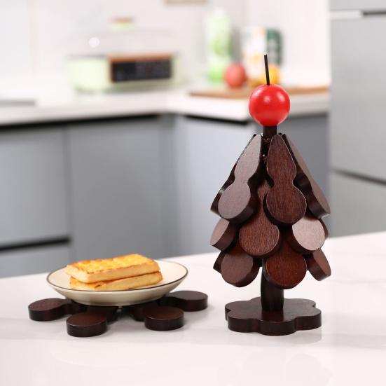 Yousheng Tree Shape Wooden Trivets Set Foldable Kitchen Coasters Creative Heat Resistant Hot Pot Holders Decorative Placemat for Home Kitchen
