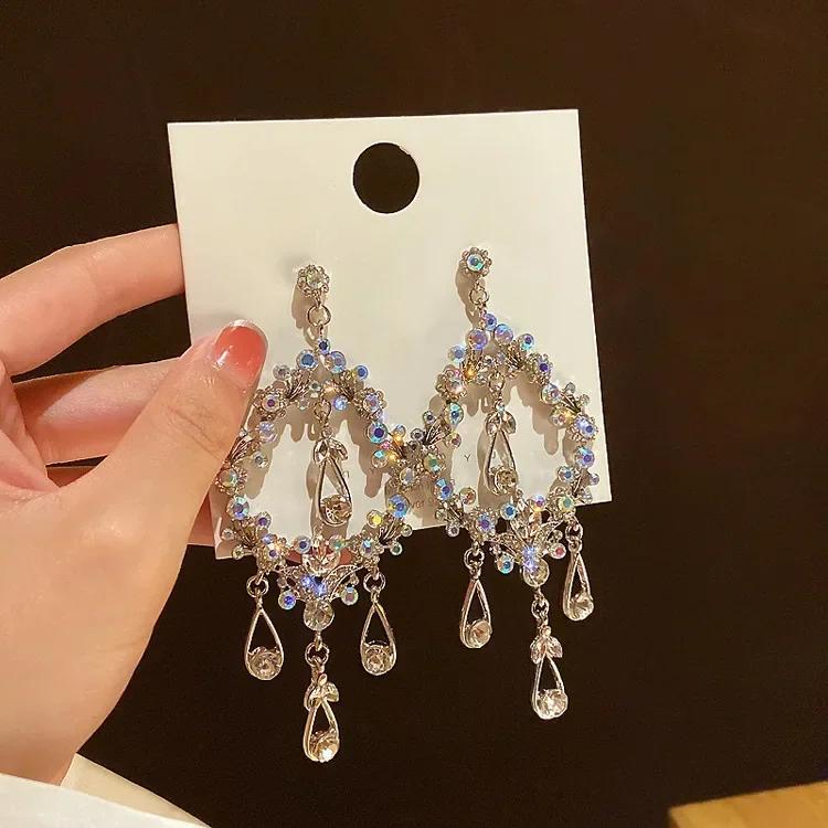 Hollow Out Earrings for Women 2024 Temperament Fringe Exaggerate Drop Earring Long Personality Wedding Zircon Girl Gift