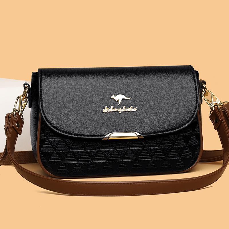 

Ретро аргайл кожаная сумка через плечо - Универсальная, модная кроссбоди для стильных мам чёрный