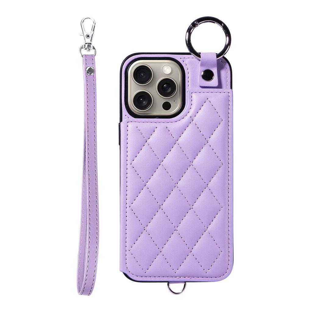 Porta Anelli Carte Slot Portafoglio Custodia in Pelle per iPhone 16 Pro Max 15 14 Plus 13 12 11 SE2022 Cinturino a Mano Tasca Borsa Custodia Profumata