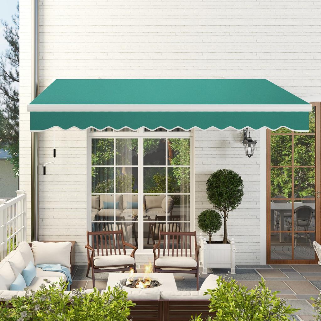 Manual Awning 395x245 Cm with Crank Balcony Patio Terrace Awning Aluminium and Polyester Fabric 280 G/m² Anti-UV Green