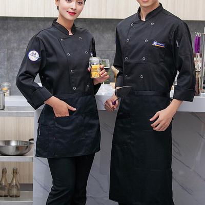 Chef Top Culoare uni Buzunar cu mânecă lungă Ușoară cu două piepte pentru gătit Guler stand Plus Size Mâneci lungi Uniforma de gătit Haine pentru adulți