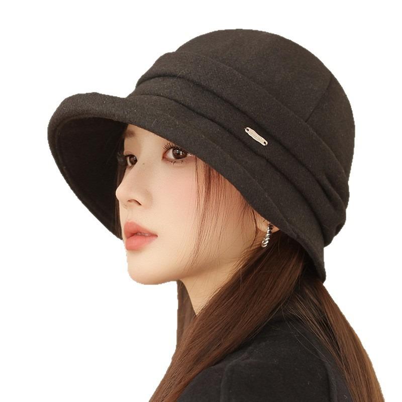 Folded Temperament Bucket Hat Autumn and Winter Hat Women's Fashion Versatile Basin Hat Big Head Circumference Showing Face Small Bucket Hat