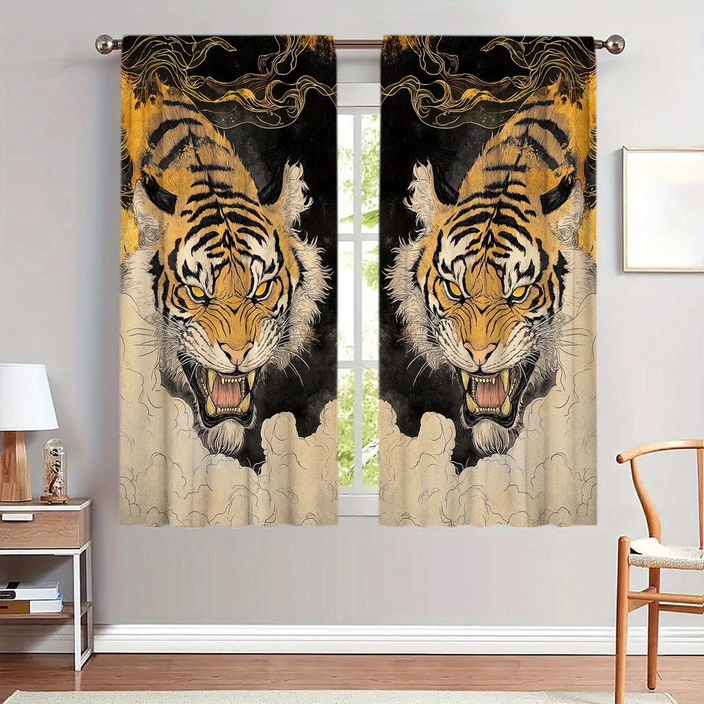 2pc Tiger Print Curtains  Rod Pocket   Sheer for Bedroom   Office   Kitchen   Living Room & Study – Stylish Home Decor